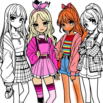 teen manga girls group of 4