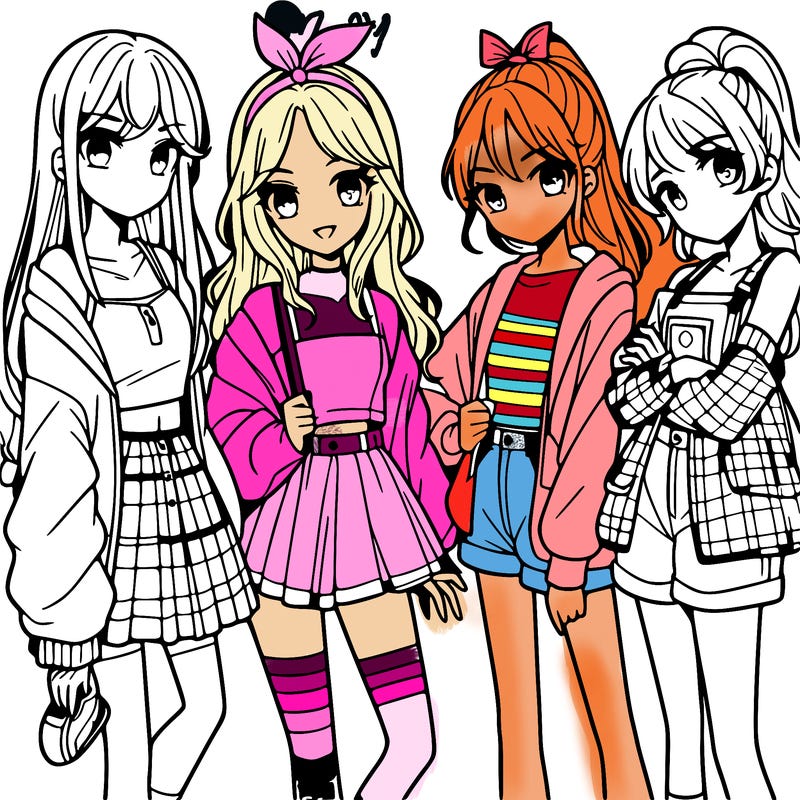 teen manga girls group of 4