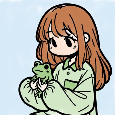 girl with long hair and a oversized shirt. and she is holding a frog