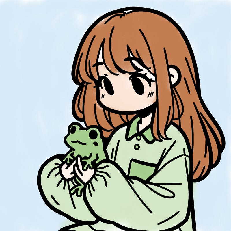 girl with long hair and a oversized shirt. and she is holding a frog