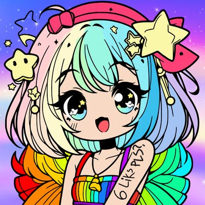 cute anime girl with star accessories