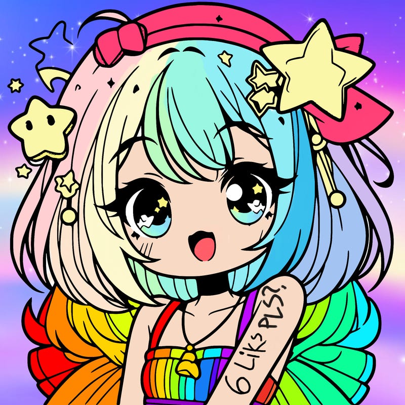 cute anime girl with star accessories