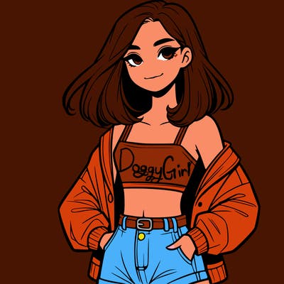 a realistic girl with a crop top and short shorts in an open jacket