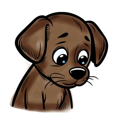 dog looking down with puppy eyes