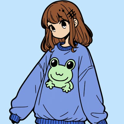 girl wearing frogging sweatshirt