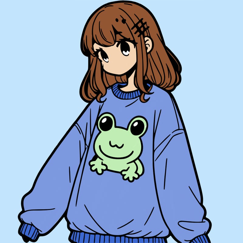 girl wearing frogging sweatshirt