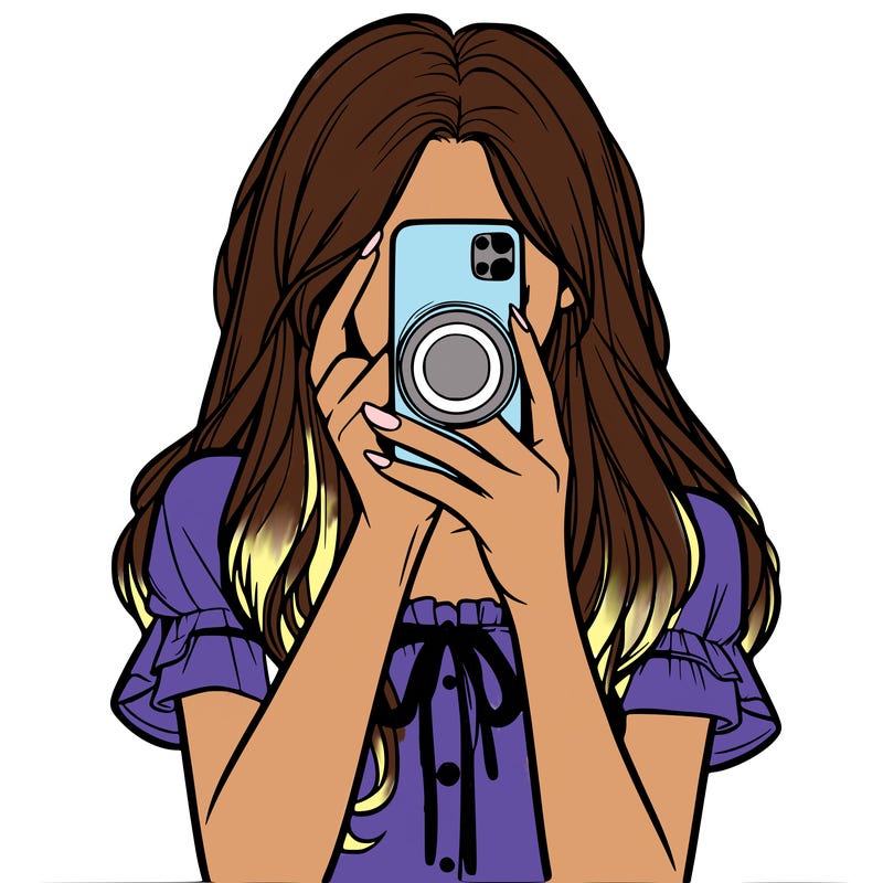 a realistic girl holding her phone taking pictures