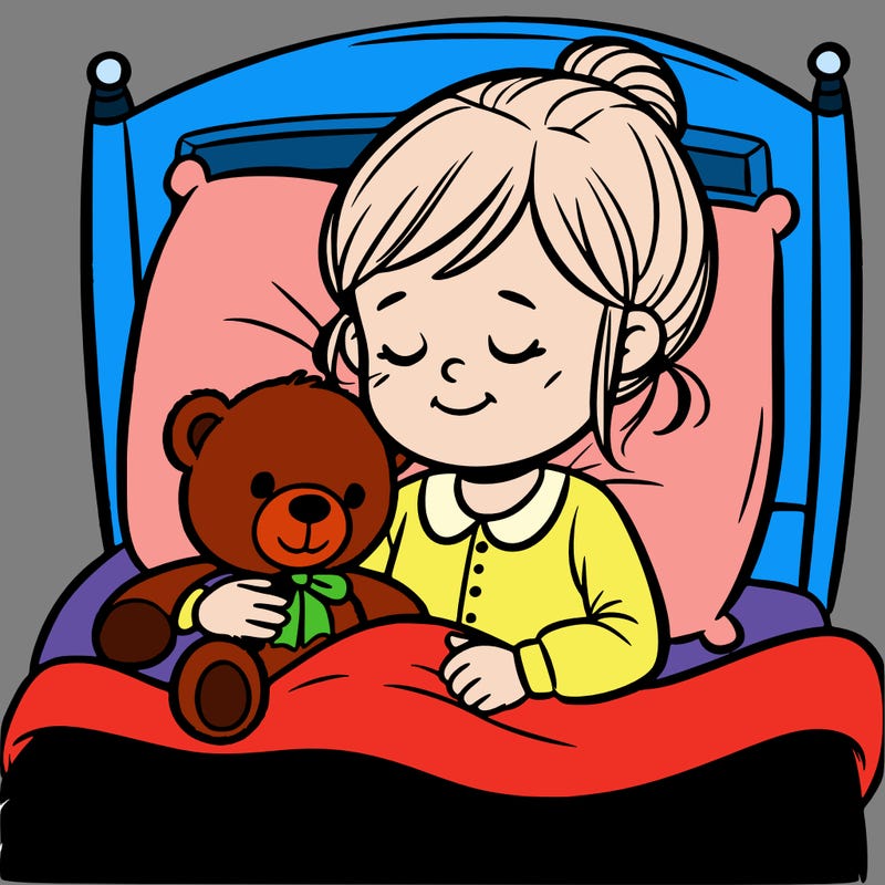 a little girl going to bed with a teddy bear