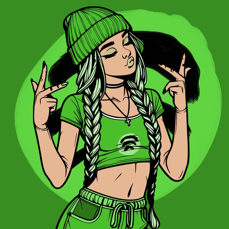 realistic teenage girl with braids and a beanie and crop top doing 🫶🏼