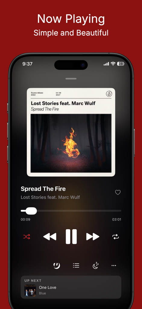 Melosik - local Music player - Melosik app now playing screen showing a minimalist music player interface with album art and playback controls on an iPhone