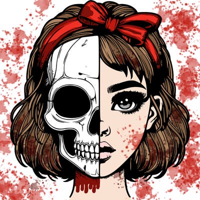 realistic girl with half skull mask