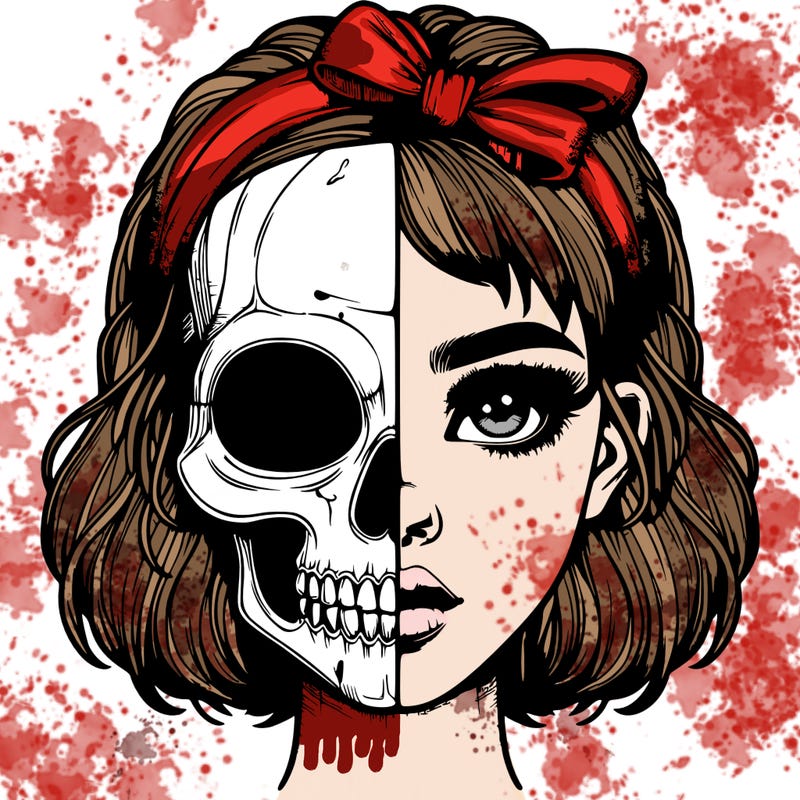 realistic girl with half skull mask