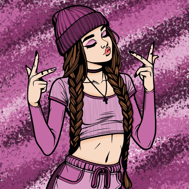 realistic teenage girl with braids and a beanie and crop top doing 🫶🏼