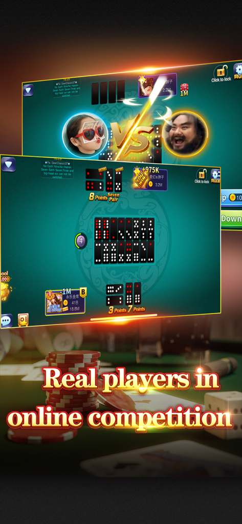 Pantalla móvil de Pai Gow Master mostrando una partida de fichas multijugador en línea