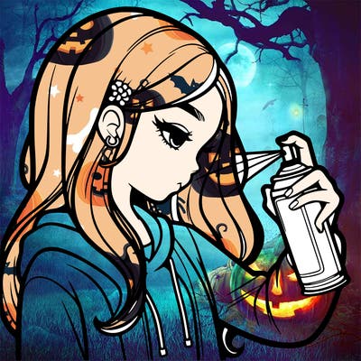 a realistic girl spray painting