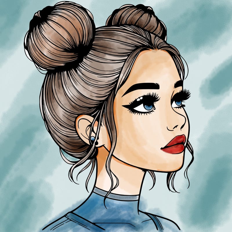 realistic girl with buns on the top of her head