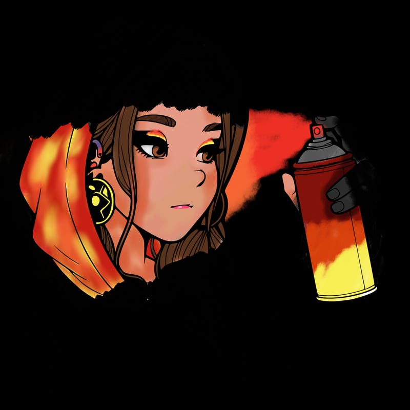 a realistic girl, spray painting