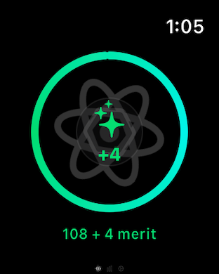 Daily Om Practice : ChantFlow - Daily Om Practice app interface on Apple Watch showing a mantra chant progress circle and 108 merit points
