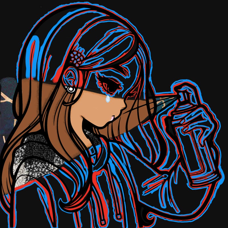 a realistic girl spray painting