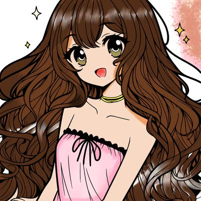 anime girl with long curly hair