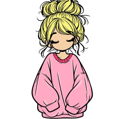 girl with baggy sweatshirt and messy bun