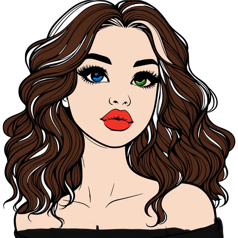 realistic girl with wavy hair and lips