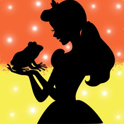 a shadow of a princess holding a frog realistic