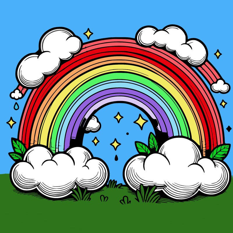 realistic rainbow and clouds