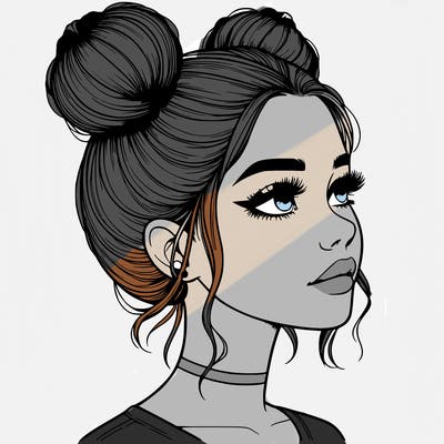 realistic girl with buns on the top of her head