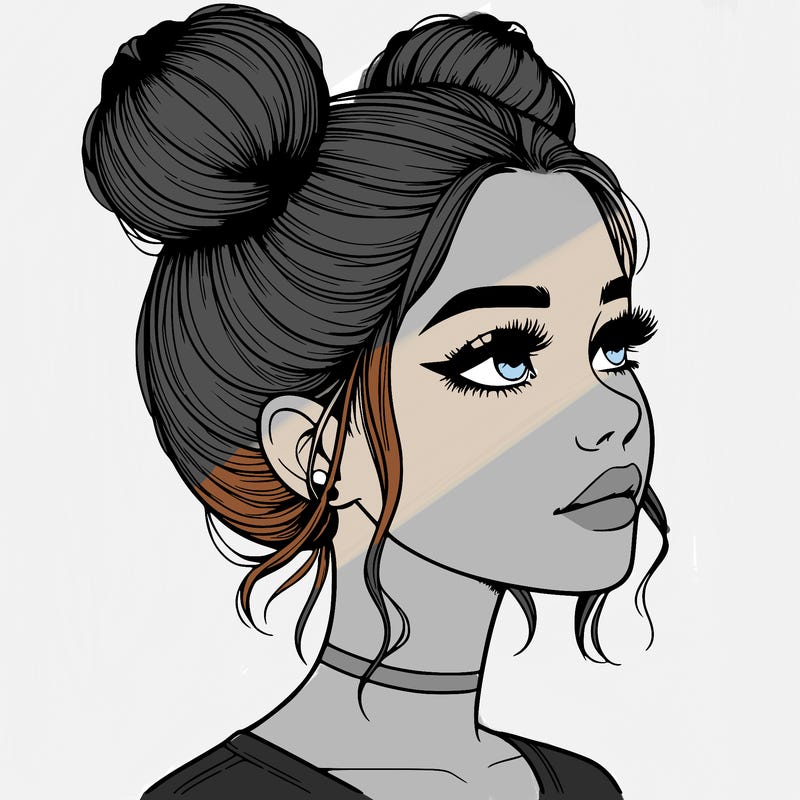 realistic girl with buns on the top of her head