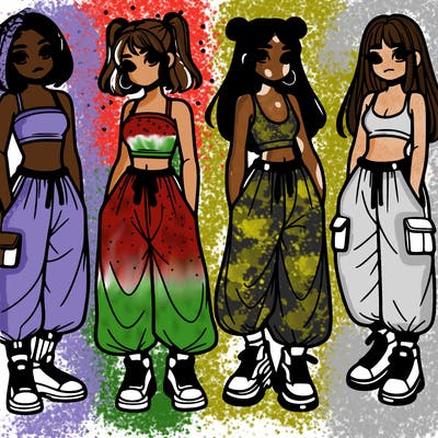 girls with crop top with baggy pants