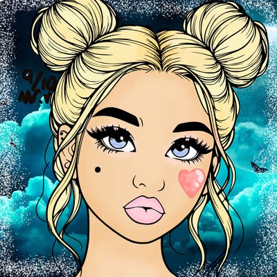 realistic girl with two buns on her hair and lips