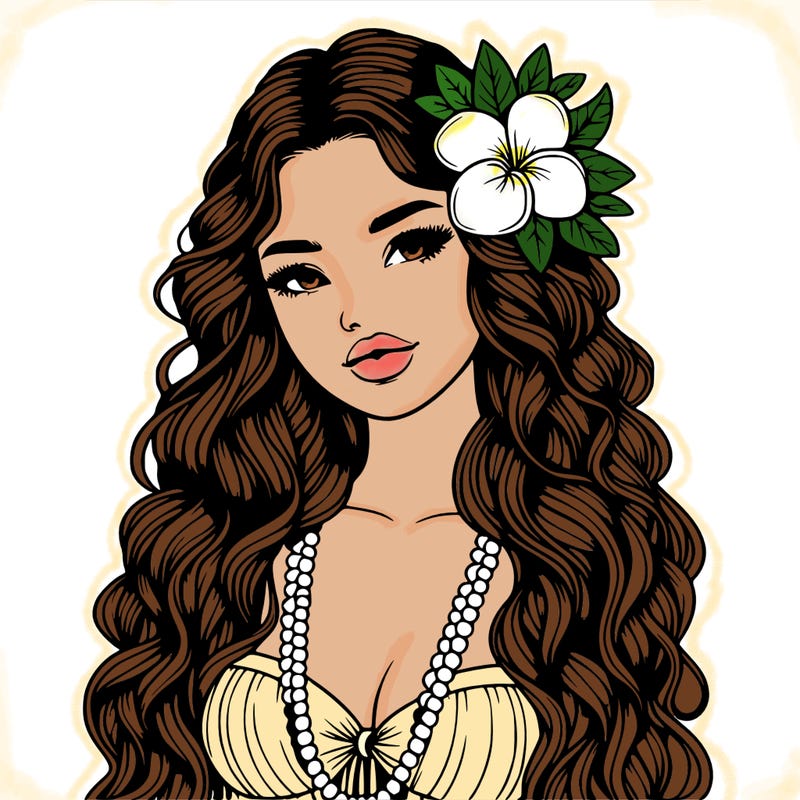 realistic beautiful hawaiian woman,long dress,haku lei, lips