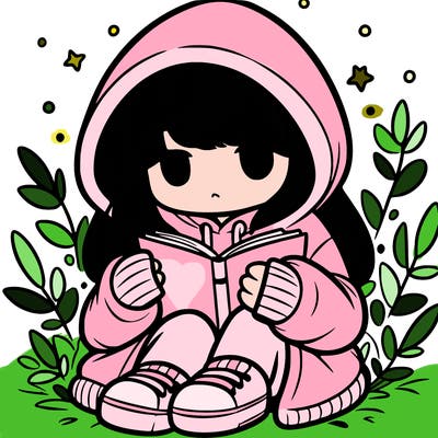 girl in oversized hoodie reading a book