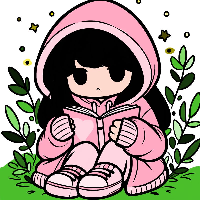 girl in oversized hoodie reading a book