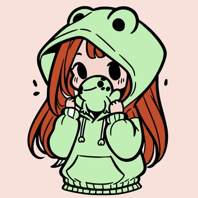 a girl holding a froggy hoodie