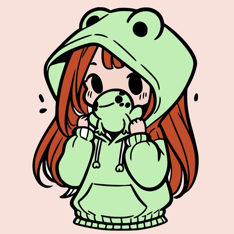 a girl holding a froggy hoodie