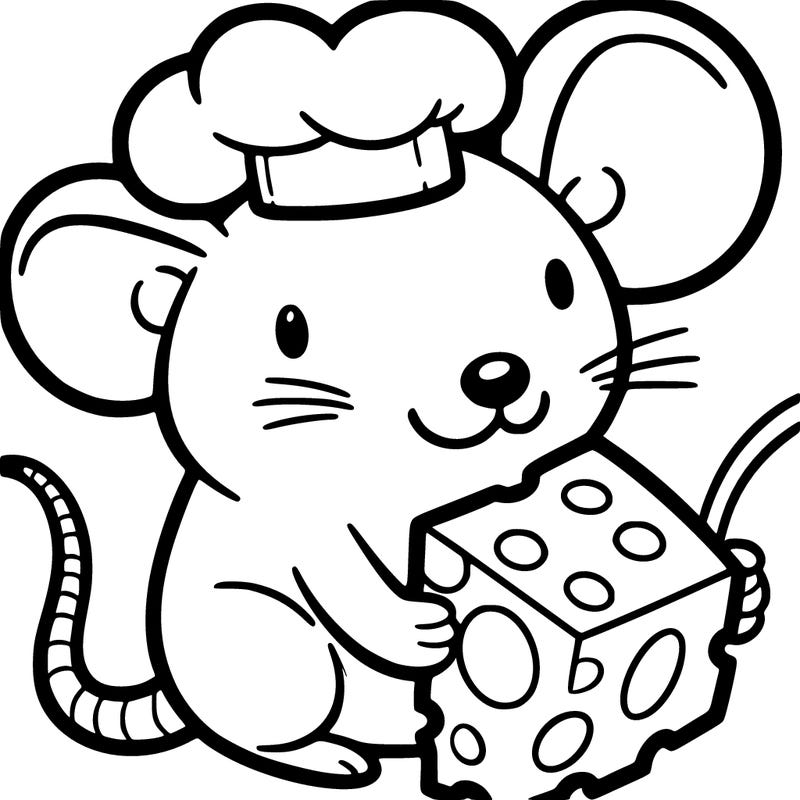 a mouse holding a piece of cheese, no chef's hat