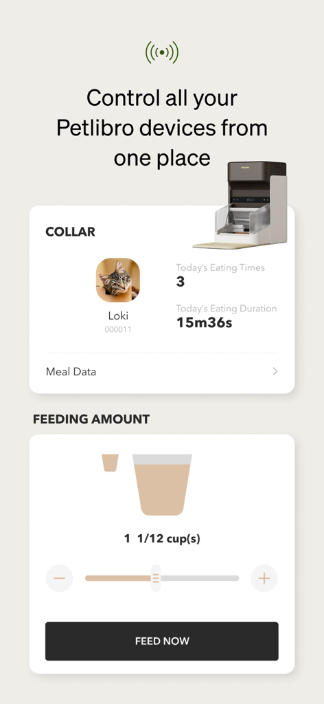 Petlibro - Petlibro App-Dashboard zur Überwachung der Fressgewohnheiten von Haustieren und zur Festlegung von Fütterungsmengen