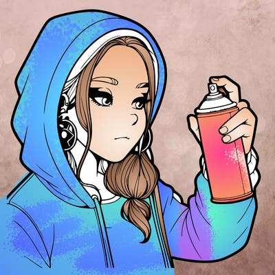 a realistic girl, spray painting