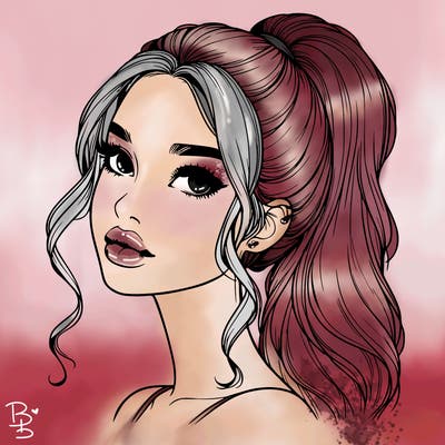 realistic girl with a ponytail on her hair and lips