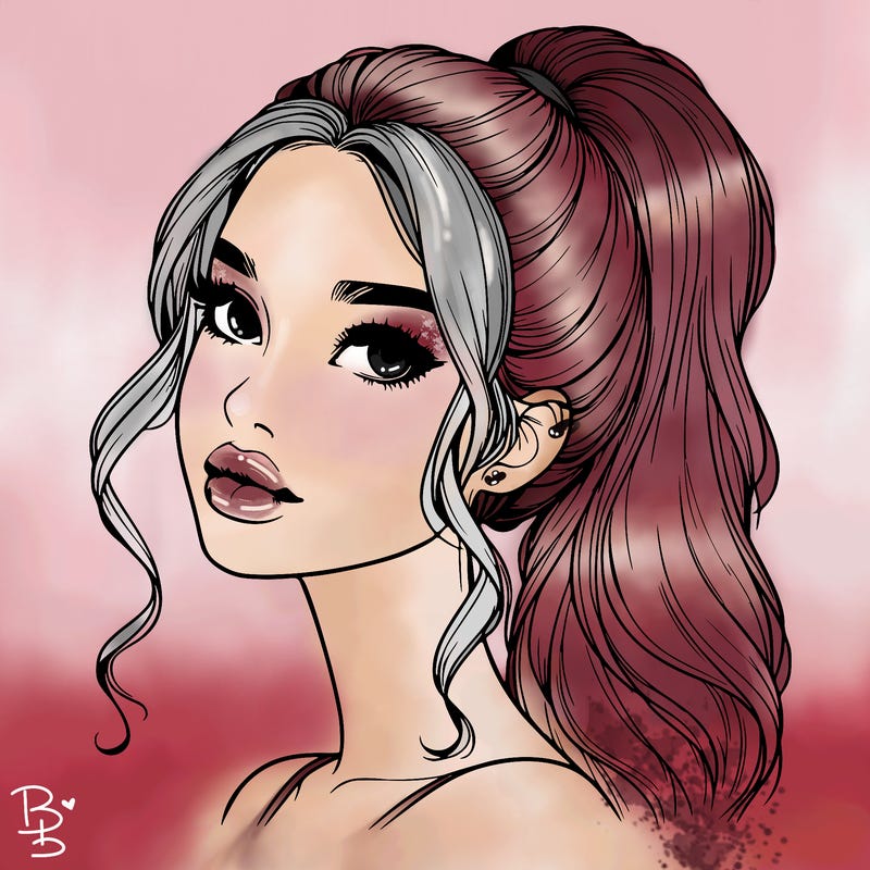 realistic girl with a ponytail on her hair and lips