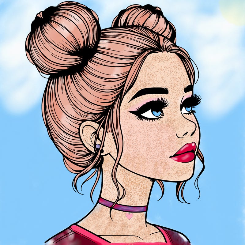 realistic girl with buns on the top of her head