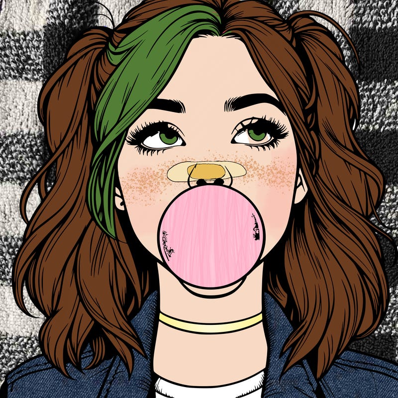 realististic girl blowing bubble -gum