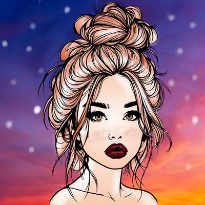 realistic girl with a messy bun and she has lips