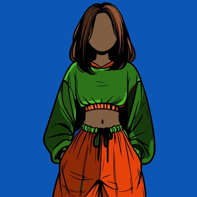 realistic girl faceless with baggy pants and a crop top