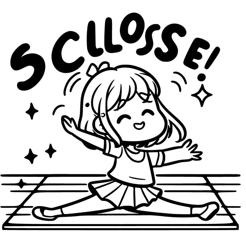 a girl trying to do the splits saying so close!