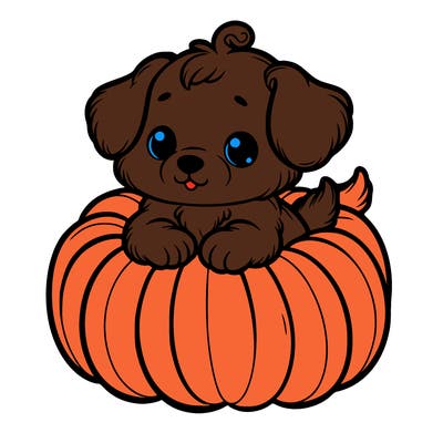 cute little puppy in a pumpkin