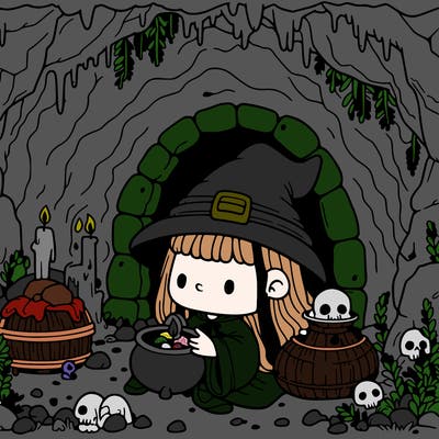 a witch in her cave