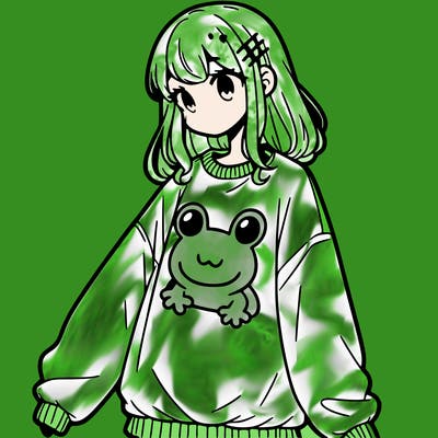 girl wearing frogging sweatshirt